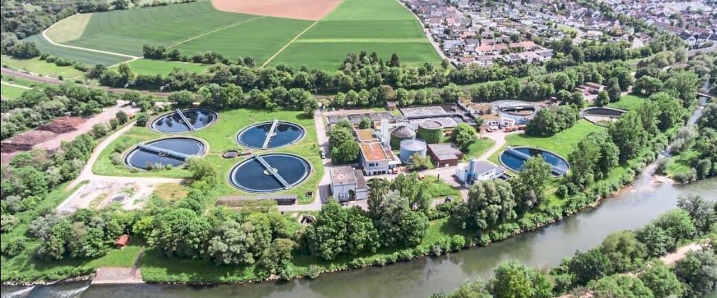 Aerial view of a wastewater treatment plant
