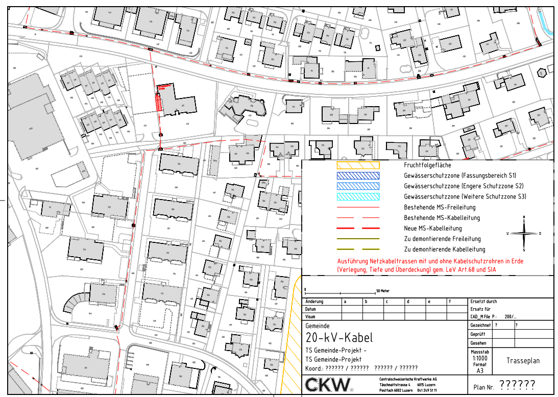 Example CKW network plan built from the AutoCAD template