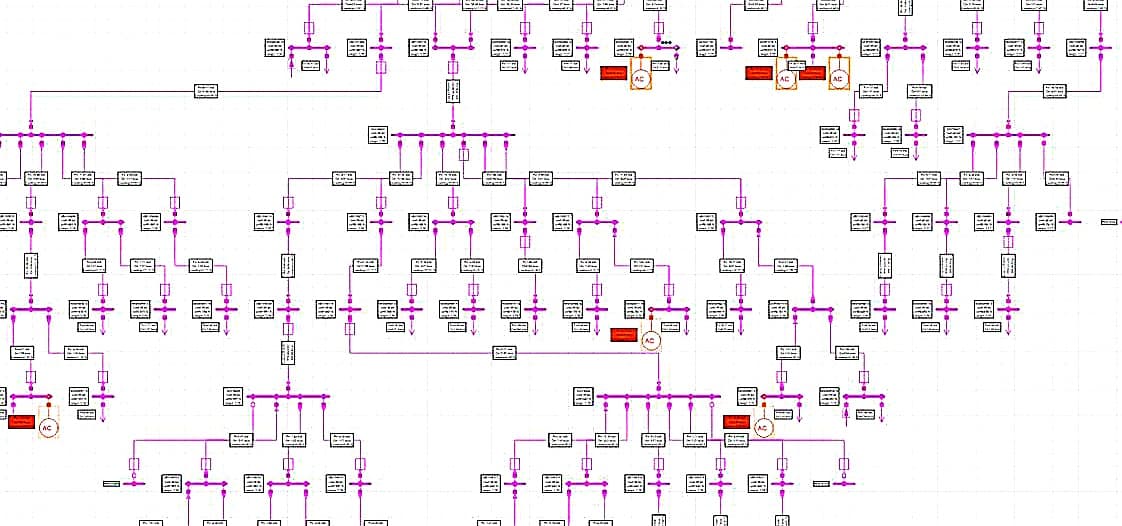 Network schema in the NEPLAN calculation package with voltage-rise check points