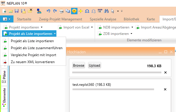 List import of the ListXML file in NEPLAN 10