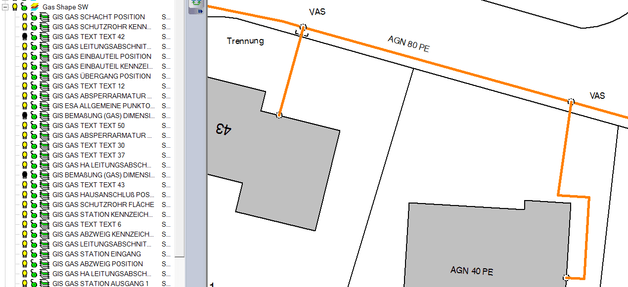 Gas network Shapefile layers from Smallworld displayed in GISMobil
